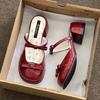 Fairy style bow wedge single shoes women's outer wear 2025 new open-toed square head with skirt temperament slippers tide