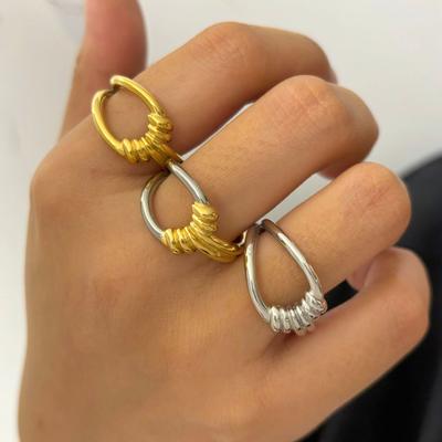 Stainless Steel Knot Twist Geometric Open Ring for Women Fashion Gold Silver Color Personalized Waterproof Party Jewelry Gifts