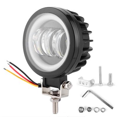 LED Work Light 6000K 30W Waterproof Round Angel Eyes Lamp for Car ATV Boat OffRoad Vehicle(Cool White Light )