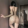 Sex underwear pure desire leopard print hip skirt temptation one word shoulder exposed chest show big sex uniform free
