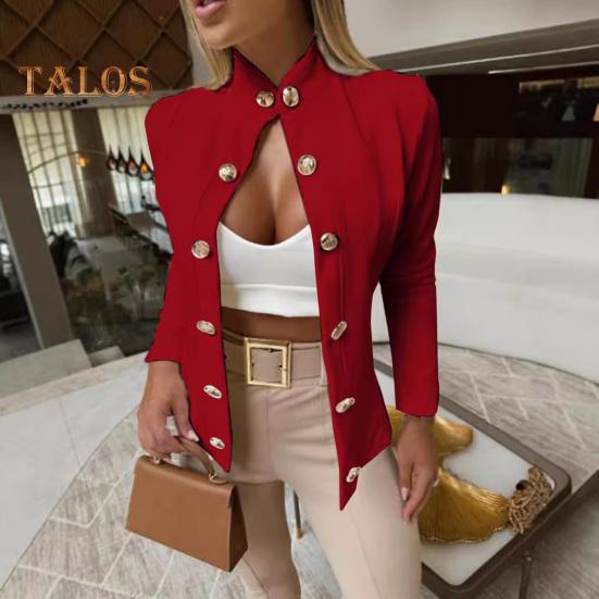 Damen Anzugjacke Stehkragen Langarm Zweireihig Anzugjacke Einfarbig Slim Fit Business Casual Outwear