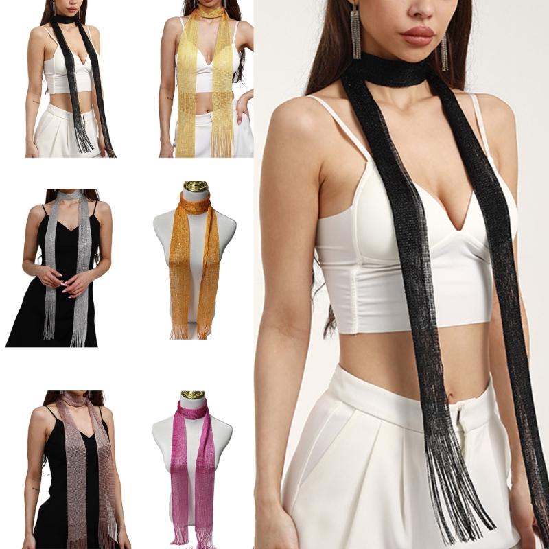 Delicate Sheer Scarf for Female Masquerades Lightweight Collar Wedding Party Decorative Scarf with Shinning Tassels