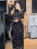 Chic Rhinestone Long Sleeve Bandage Skirt Gown - Luxury Two-Piece Set for Women