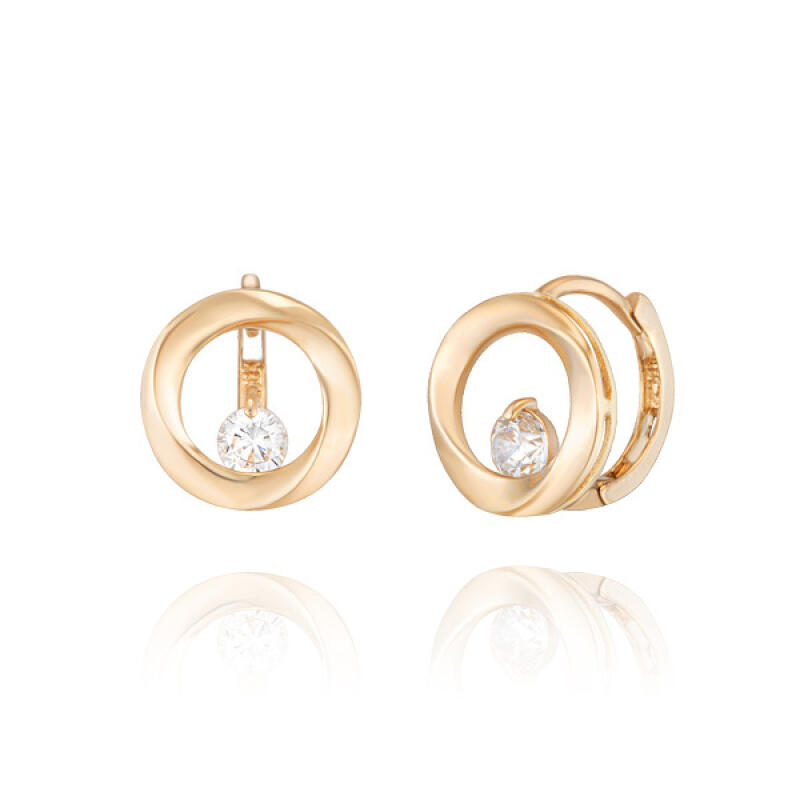 

14K Gold Earrings One-Touch Ring Edge Circle BS01015E Yellow Gold