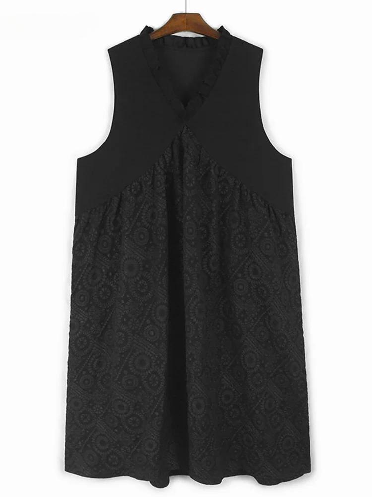 

XITAO Solid Color A-line Casual V-neck Sleeveless Dress GMM1058 One Size чёрный