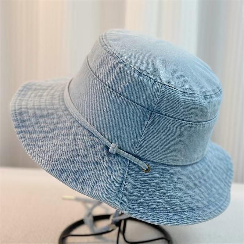 Chapeau de bassin pour femme bleu foncé printemps et été chapeau seau cowboy pour homme chapeau d'extérieur protection solaire cordon respirant chapeau polyvalent