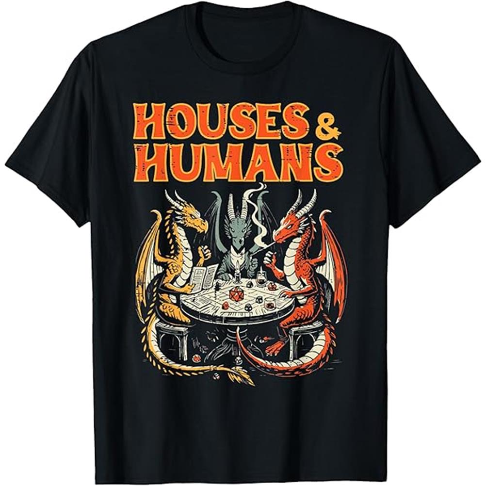 Unisexs Fun DungeonsDragons Inspired Tshirt HouseHuUnisexs RPG Parody Game Player Top with Dragon and Wizard Battle Design S