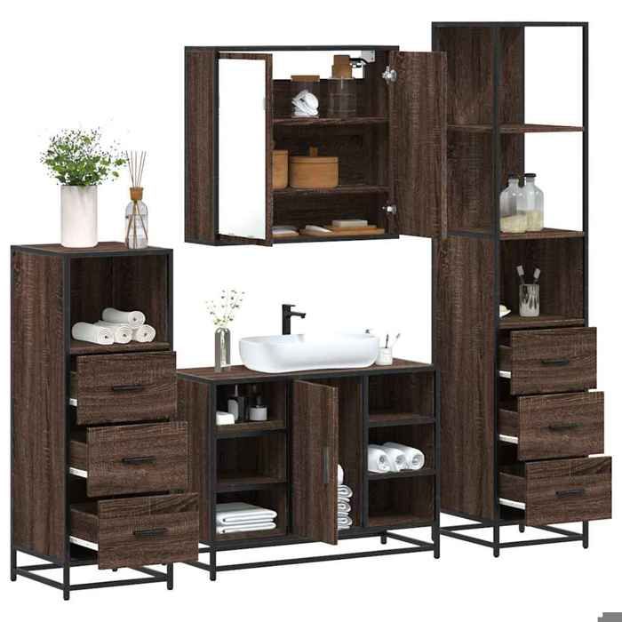 VidaXL Ensemble De Meubles De Salle De Bain 4 Pcs Chêne Marron, Armoire De Salle De Bain, Armoire De Rangement De Toilette, 3301274