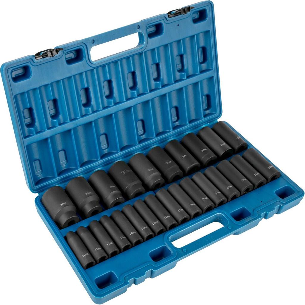 Impact Socket Set, 1/2" 26 Piece Impact Sockets, Deep Socket, 6-Point Sockets, 1/2 Inches Drive Socket Set Impact Metric 10mm - 36mm, Cr-V Rugged