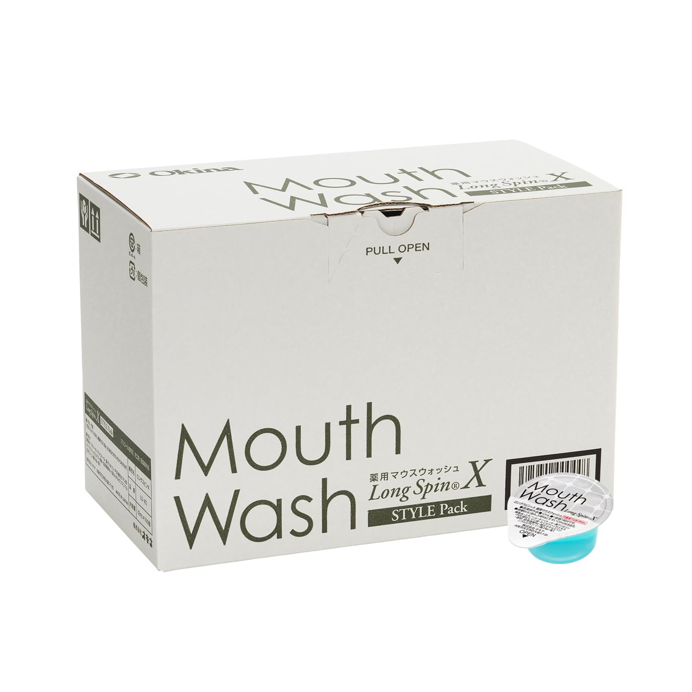 Okina Medicated Mouthwash Long Spin Style Pack, 1 Box (100 sachets) [Quasi-drug] Made in Japan, Individually Packaged, Portable (X (Mint) 12mL)