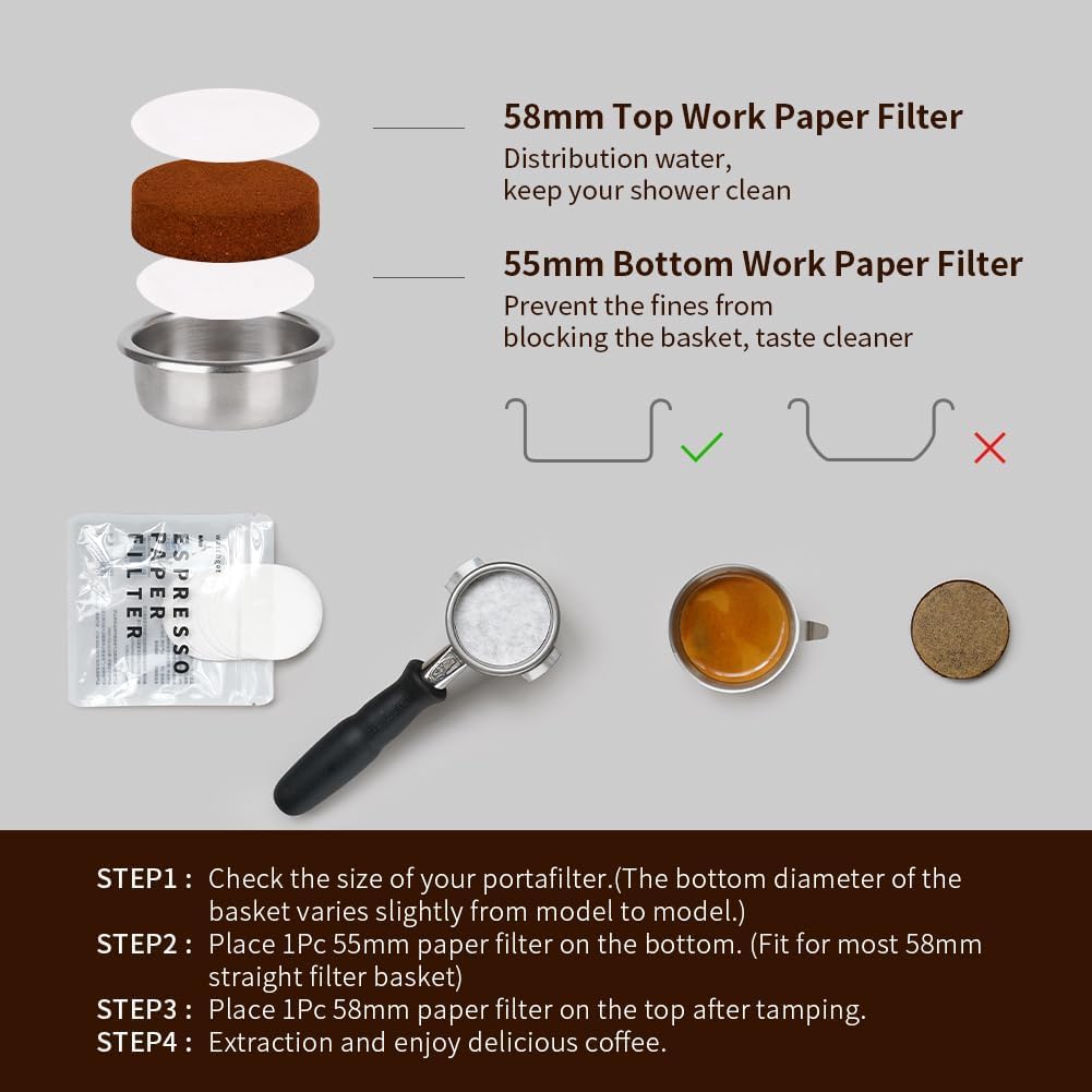 watchget 58mm Round Coffee Paper Filters, Replacement Espresso Pack Screens, Disposable, Compatible with Espresso Makers and Moka Pots, 10 Packs