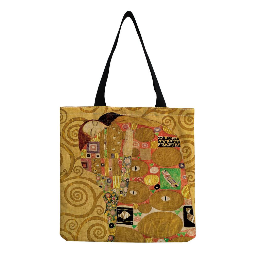 Women Vintage Linen Tote Bag - Large Capacity Print Shoulder Handbag for Casual & Grocery Shopping KTB