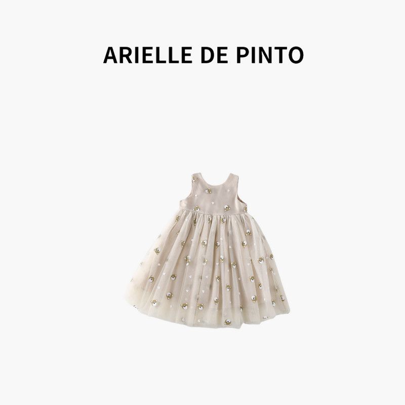 French Arielle De Pinto Children s Clothing Girls  Dress Summer New Style Kidsren s Internet Celebrity Fashionable Princess Dress Beige 100cm