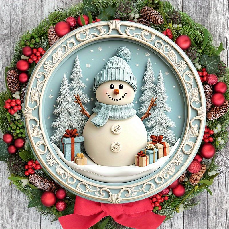 Christmas Wooden Sign with Adorable Snowman Pattern - Warm Winter Round Sign for Front Door, Wall Hanging Decor - Ideal Christmas Gift