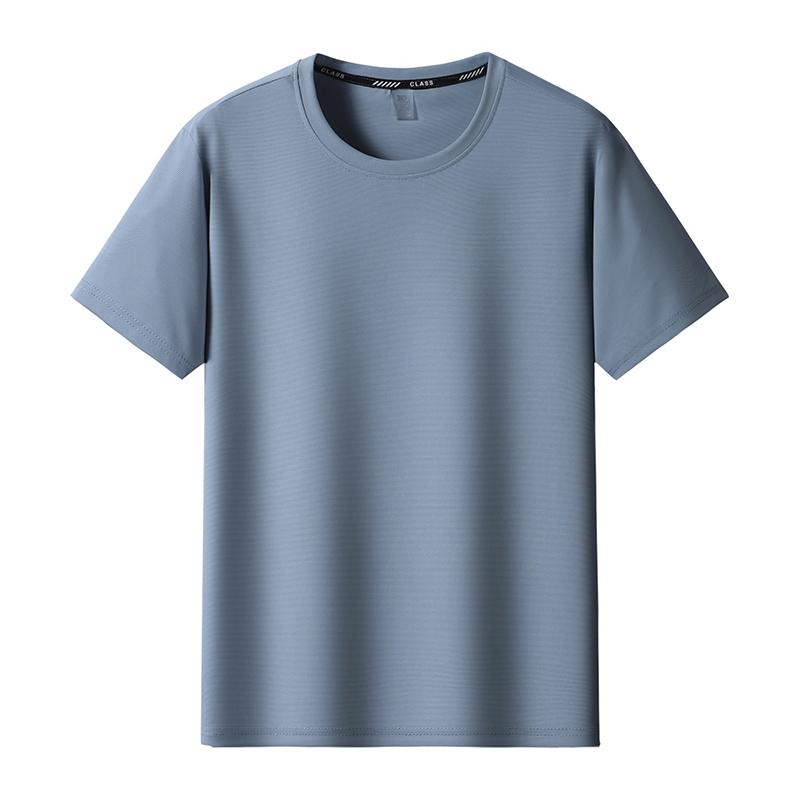 Large Size Solid Color Ice Silk Men's T-shirt Round Neck Short-sleeved Sports Casual Quick-drying Top