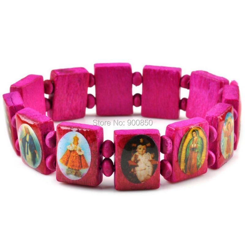 Heilige Jesus Religiöse Holz Katholische Ikone Armbänder Unisex Mode Holzarmband Gebetsanhänger Schmuck 7 Farben