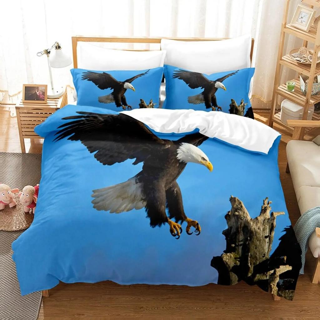 Africa Duvet Cover Set, Aerial View of Bald Eagle Flying USA, Decorative 3 Piece Bedding Set with 2 Pillow Sham, Full King Size
