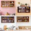 Wall Mount Bamboo Wood Pantry Cabinet,77/80cm 2 Tiers Log Color/Walnut Rectangular Wall Sideboard with Glass Doors for Kitchen