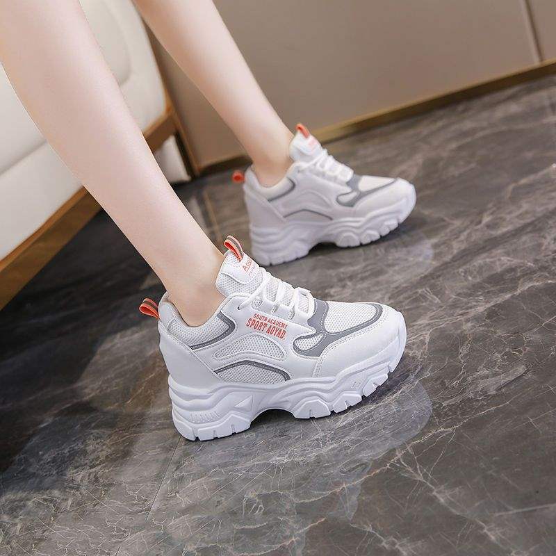 Inner Heightening Dad Shoes Women's Spring and Autumn Casual Versatile Breathable Mesh Heightening Sports White Shoes Lightweight Non-slip Bottom