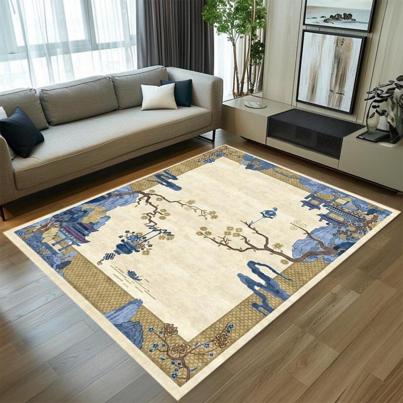 

Chinese Style Landscape Pavilion Rectangular Carpet Vintage Ink Wash Decorative Floor Mat for Living Room Bedroom Home Decor 40X60CM