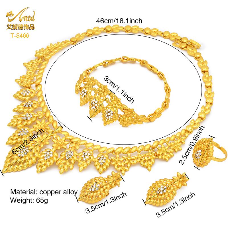 Dubai Jewelry Set for Women Wedding African Indian Flower Necklace Earring 24K Gold Plated Jewellery Party Gifts Wholesale