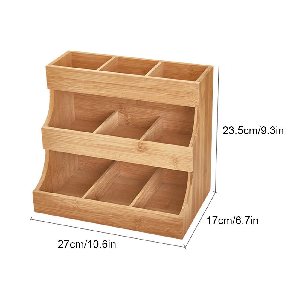 Wood Made Tea Bag Box Exquisite Craft Fluent Line Large Capacity Vertical Space Utilization Office