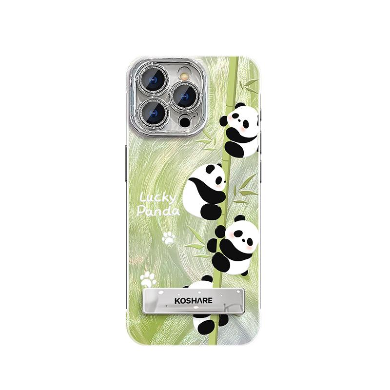Bamboo Panda Suitable for Apple 13promax Mobile Phone Case Xiaomi 14pro Feather Yarn Without Border 16 Cute National Style