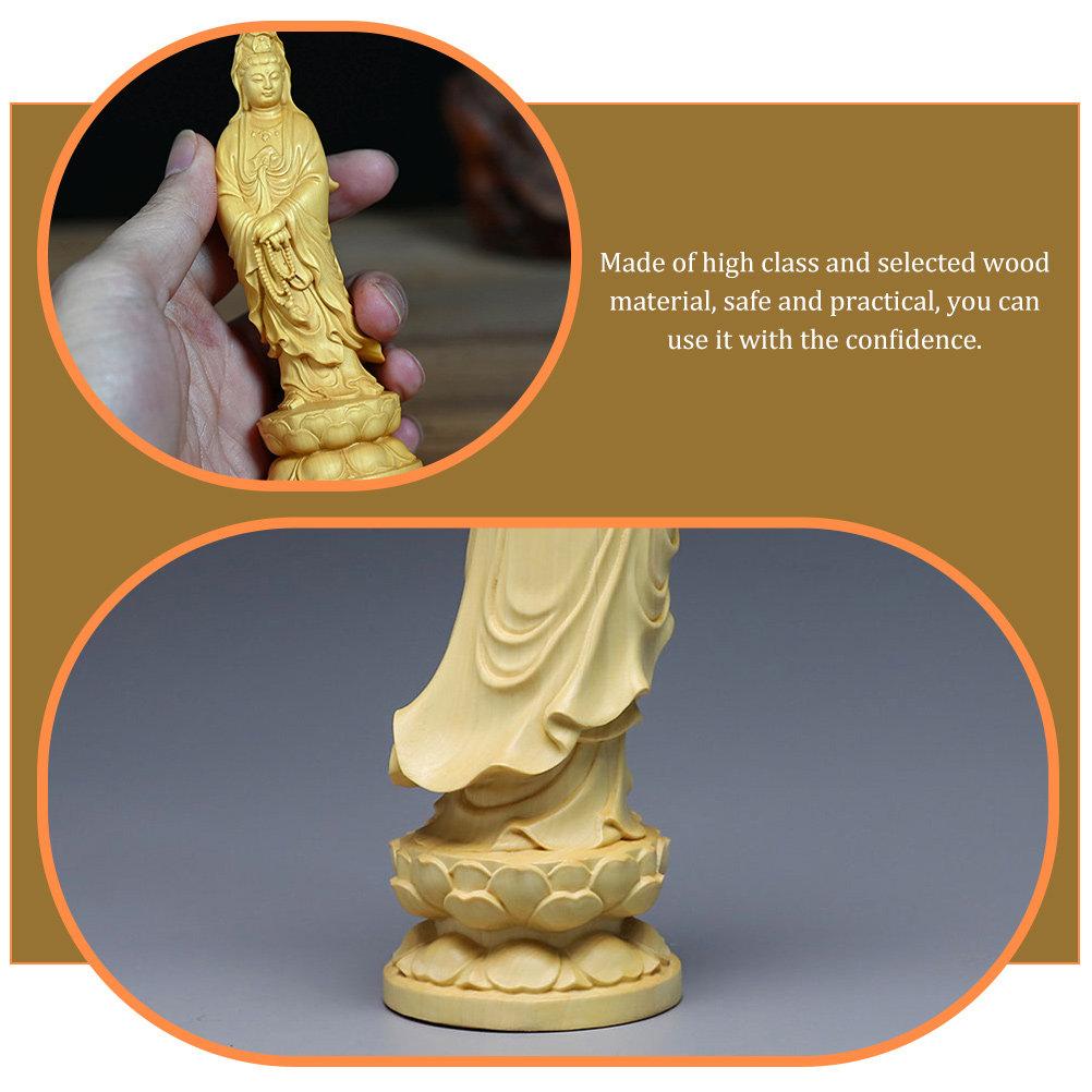 Premium Handcrafted Wooden Avalokitesvara Statue Desktop Decor Retro Chinese Style Buddha Ornament for Home Office Zen