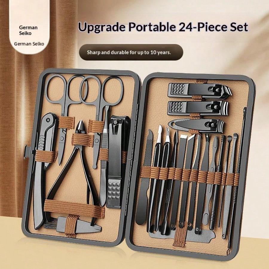 

Набор из 24 предметов коричневых кусачек для ногтей, высококачественная кожаная сумка, для домашнего использования, ножницы для ногтей, инструменты для педикюра. 24pcs