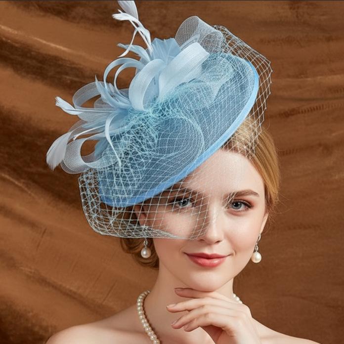 European and American boutique feather flower retro mesh gauze hat bridal headgear fashion hair accessories top hat hemp yarn headgear wholesale