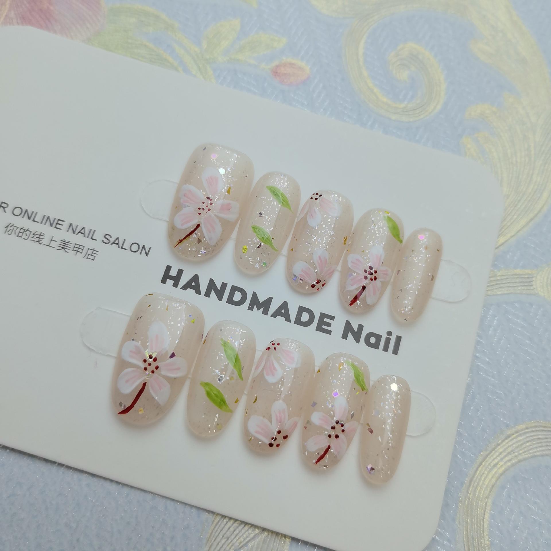 Dreamy Spring Floral Wearable Nail Stickers: Hand-Painted, Fresh Whitening Manicure Design