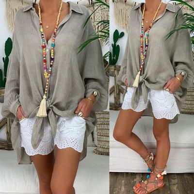 Women Shirt Lapel Long Sleeve Single Breasted Casual Shirt Solid Color Loose Fit
