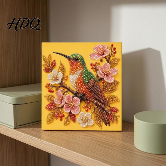 Floral Faux Pearl Design Hummingbird Art Kit Flower Bird Painting DIY Handmade Mosaic 3D Wall Craft Kit for Adults Gift Zen Project