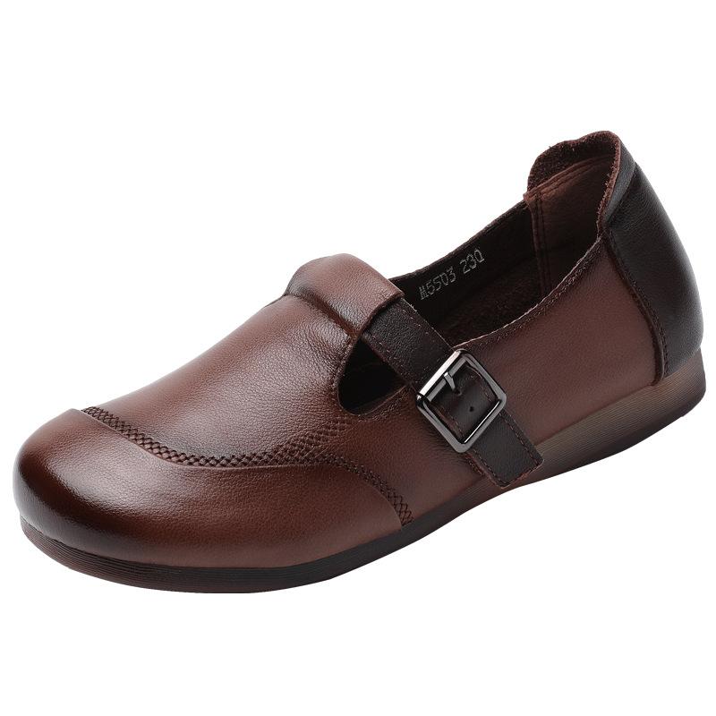 New Women's Soft Moccasins Slip-On Lazy Shoes Designer Autumn Female Round Real Flats Luxury Buckle Footwear Ballerines Femme