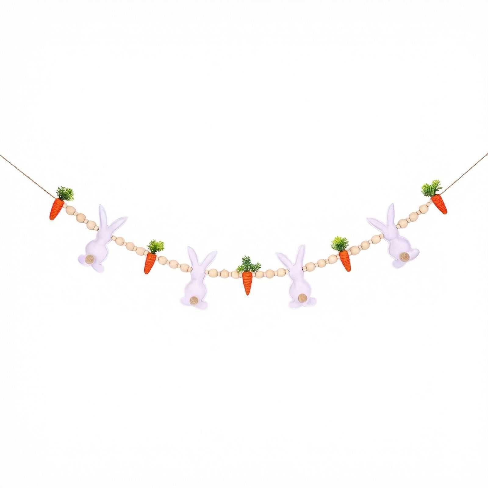 Easter Bunny Carrot Wood Bead Wall Decoration Easter Bunny Carrot Beading Pendant Spring Decorative Garland