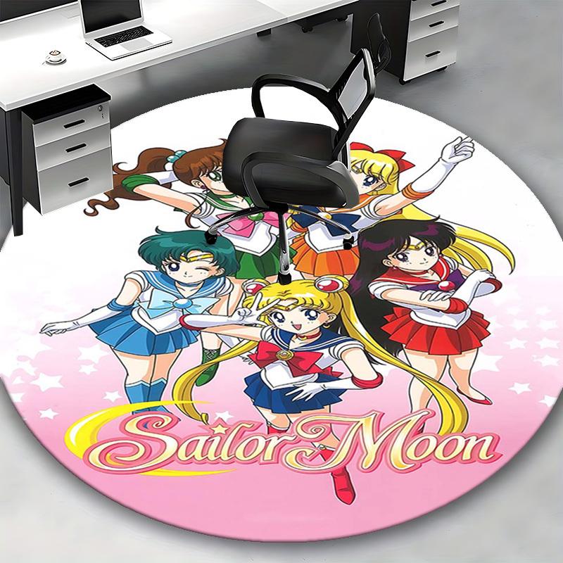 Runder Teppich mit Sailor Moon Anime-Cartoon-Design, rutschfest, für Bürostühle, Wohnzimmer, Schlafzimmer und Spielzimmer.