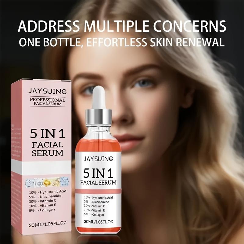 30ml 5 In 1 Face Serum Moisturizing Hyaluronic Acid Vitamin C Facial Serum Smoothing Brightening Skin Care