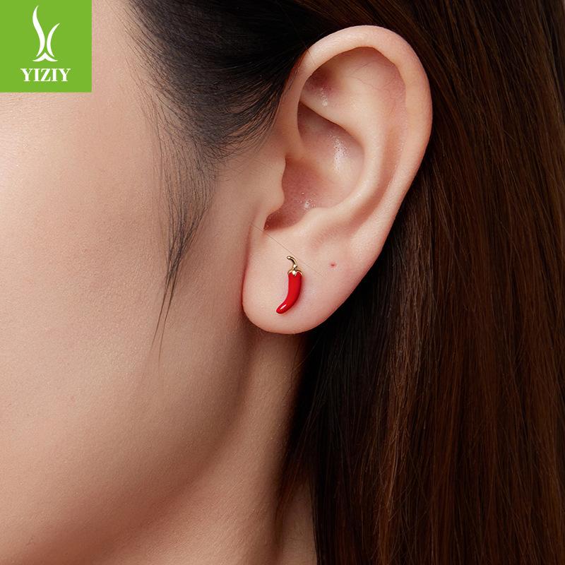Personalized Red Pepper Stud Earrings Spice Girl Fashion Creative S925 Sterling Silver Stud Earrings