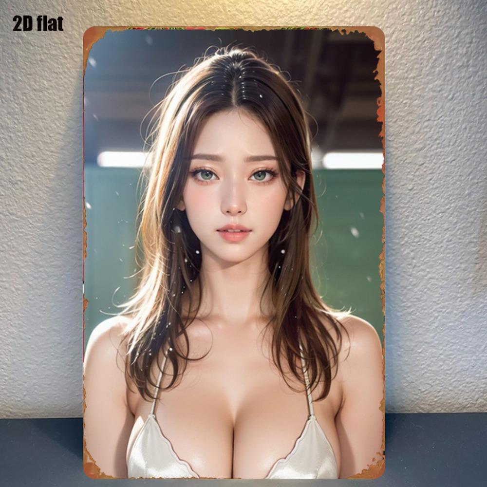 

HD Metal Tin Sign Beautiful Asian Lady in White Satin Camisole Vintage Wall Art Decor for Home Bar Man Cave Retro Metal Plaque P 20x30cm（7.8x11.8inch）