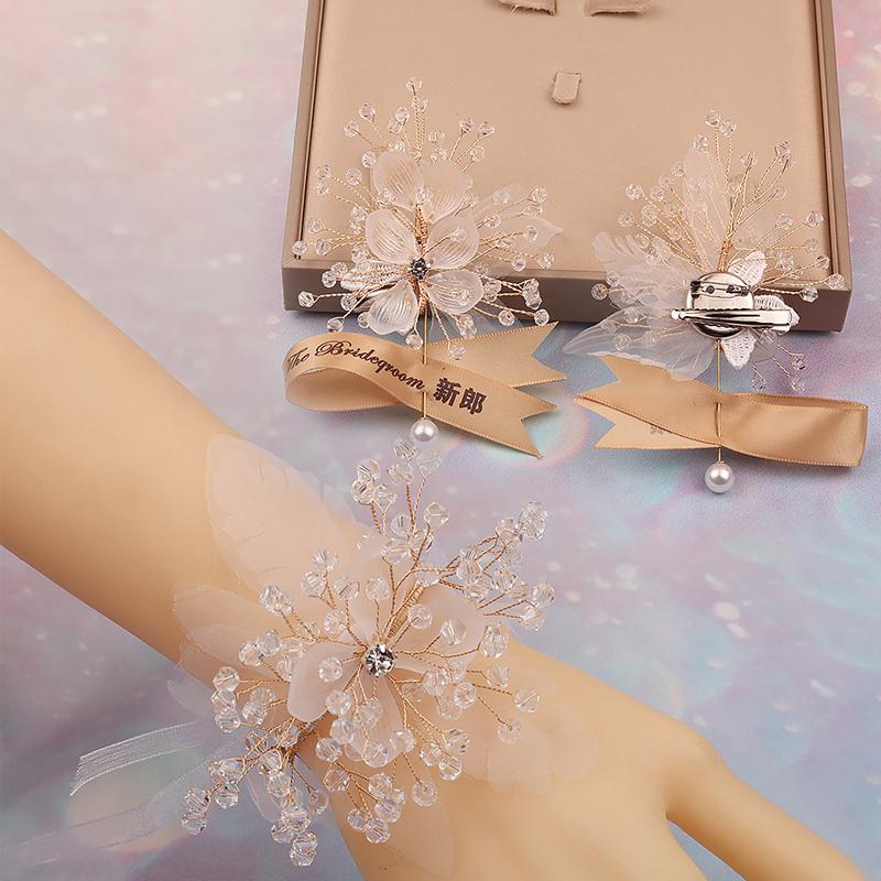 Bridal Groom Rhinestone Wedding Brooch Bracelet Bridesmaids Ribbon Celebrations Corsage Chic Pearl Photography Jewelry Accessories