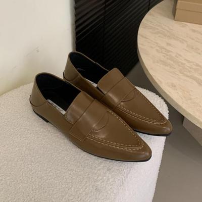 Mocassins plats pour femmes à bout pointu, couture peu profonde, à enfiler, mode britannique, chaussures de bureau pour femmes, chaussures en cuir pour fête de mariage 2024 nouveau