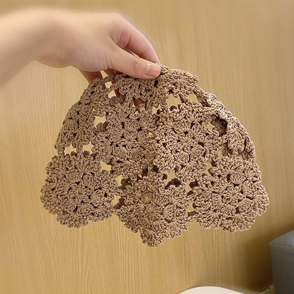 Flowers Beret Cap Lace Skullies Hat Breathable Knitted Hat  for Women