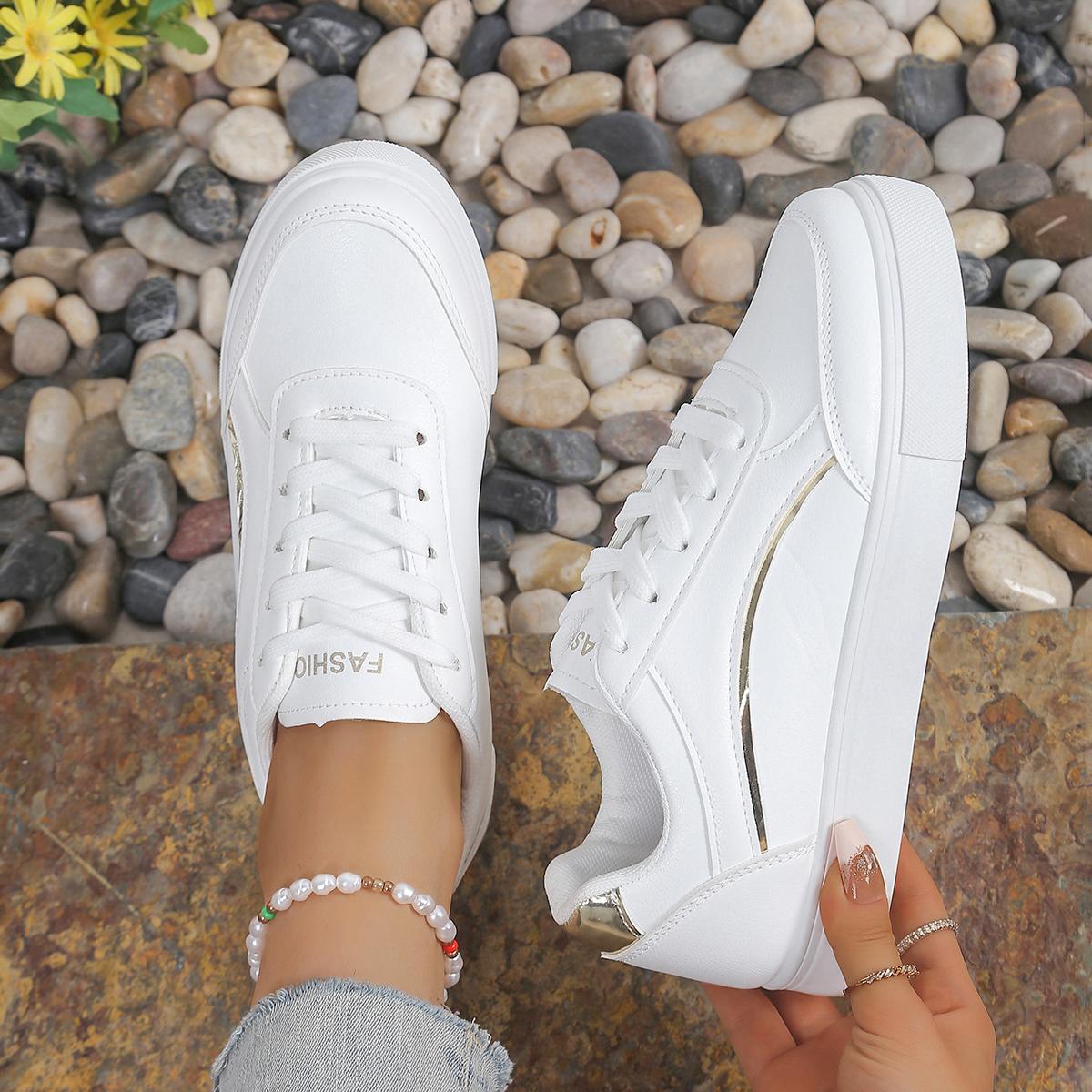 

Ladies Fashionable White Sports Shoes, Lightweight, Durable, and Comfortable Low Cut Lace Up Shoes Suitable for All Seasons 42