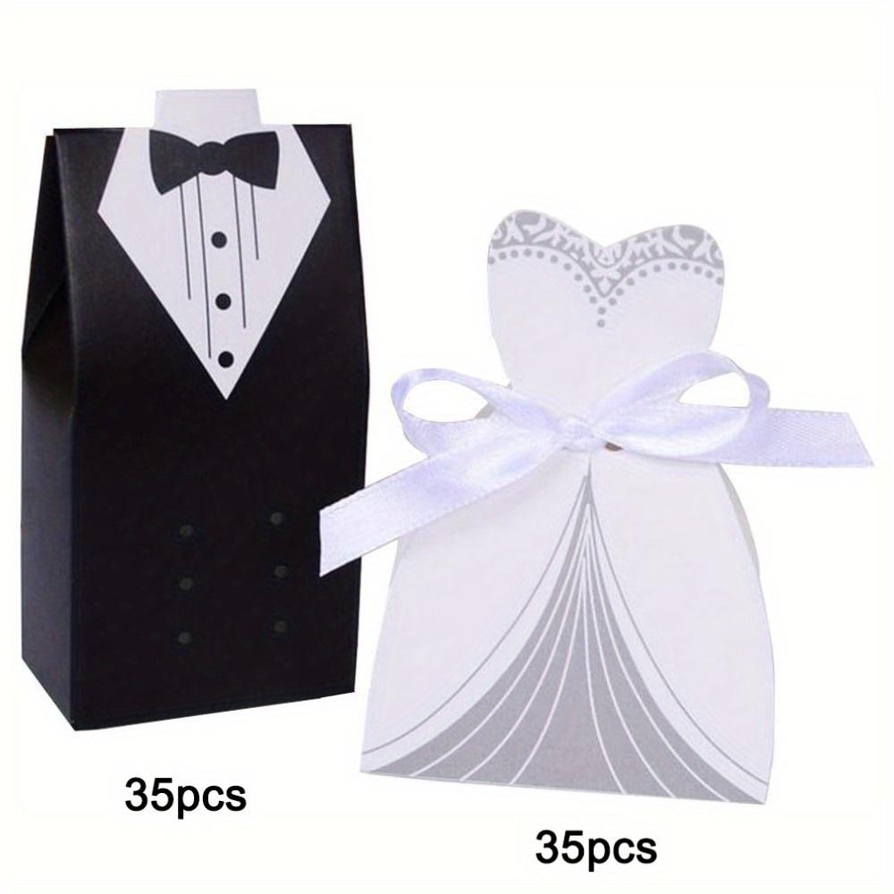 

70 шт. коробок для свадебных сувениров, креативные коробки для смокингов, платьев, женихов, свадебных конфет с лентой, коробки для свадебных подарков, подарочные коробки для жениха и невесты 70pcs