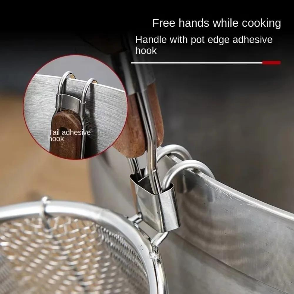 Durable Thickened Stainless Steel Funnel Kitchen Gadgets Multifunctional Pasta Basket Strainer Wooden Handle Deep Fry Basket