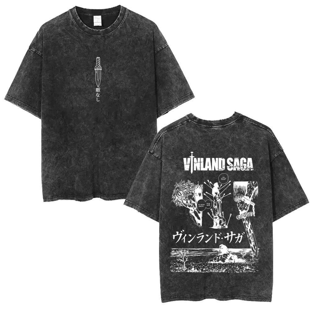 Gewaschenes Vintage Anime Vagabond Miyamoto Musashi Kirschblüten Grafik T-Shirt Herren Damen Lässiges Oversized T-Shirt 90er Jahre Streetwear