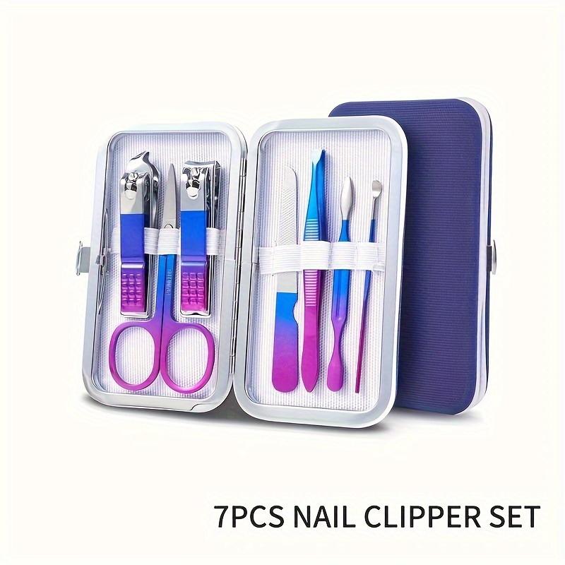 

7-15 Pcs Blue-pink Gradient Nail Clipper set High-quality Manicure Set Nail Scissors Cutters Tools Pedicure Kit Suit in Case