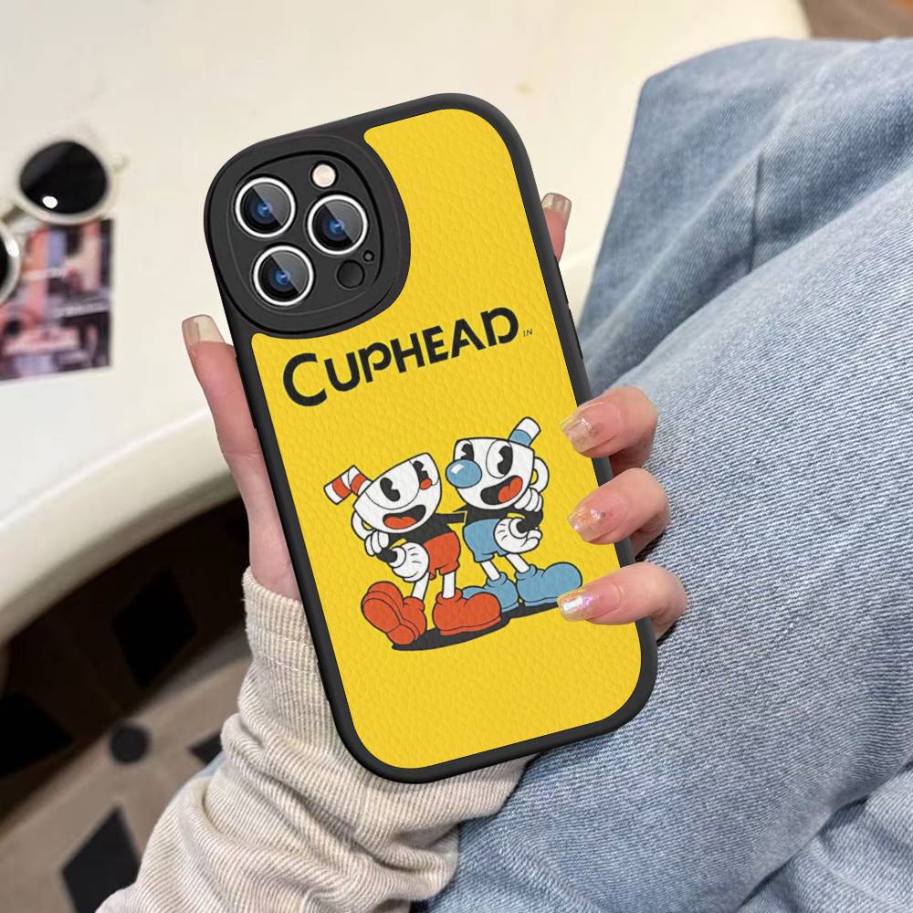 

Comedy Animation C-Cuphead Cartoon Leather Phone Case For IPhone 16 16e 15 14 13 12 11 Pro Max Plus Mini Cover iphone X