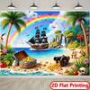 2D Plane a Magnificent and Fantastical Beach Scene Background Reflecting the Theme of Treasure and Adventure Polyester
