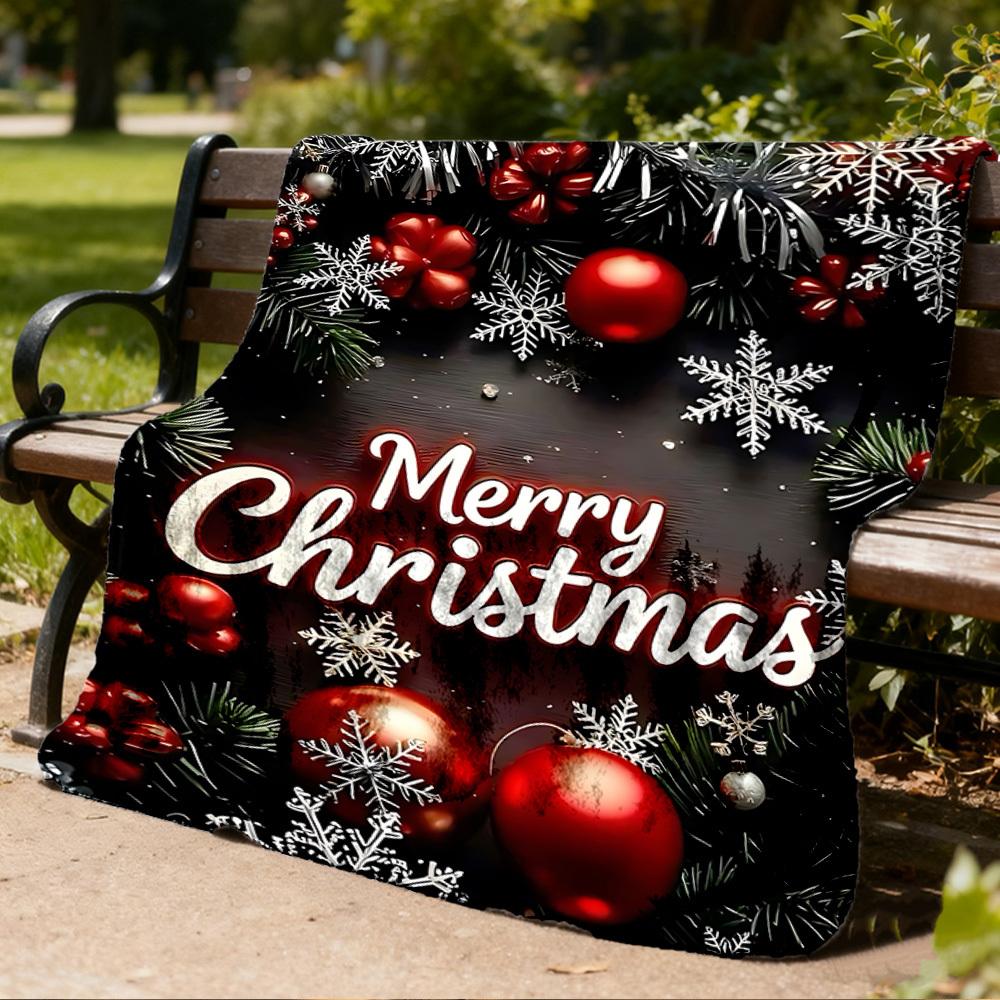 1pc Christmas Decorations Outdoor Flannel Blanket Soft All Season Polyester Throw , Perfect for Picnics & Travel , Picnic Accessory